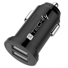 TECHLY 365405 Mini chargeur de voiture 2 ports USB-A 12 W/2,4 A Noir Noir