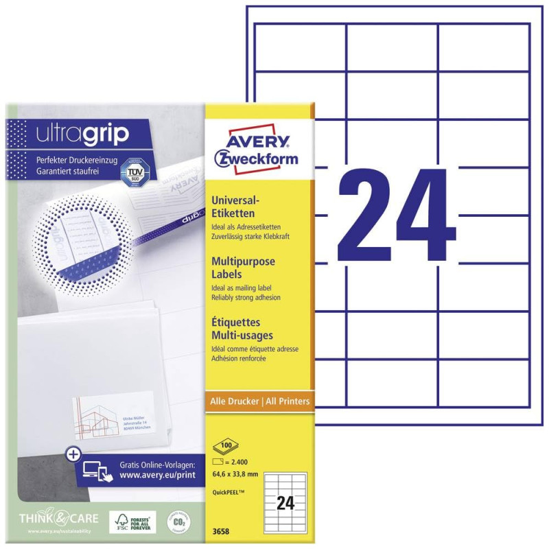 AVERY/Zweckform étiquettes, 64,6 x 33,8 mm, bord