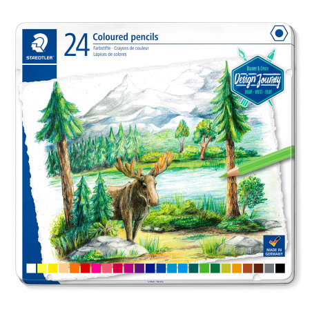Staedtler Crayons de couleur de haute qualité pour artistes, Mine douce et tendre de 3 mm, Boîte en métal avec 24 couleurs diffé