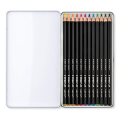 Staedtler Crayons de couleur super soft de haute qualité, Fort pouvoir couvrant sur papier blanc et noir, Boîte métal avec 12 cr