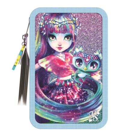 Trousse 3 Compartiments Isadora Nebulous Stars Avec Accessoires Coloriage et Dessin Crayons, Feutres, Règle, Ciseau - Enfants à