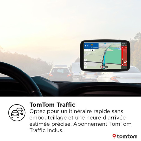 TomTom GPS GO Navigator (écran 7" extra-large, infos trafic en temps réel, alerte des zones de danger 1 an d'essai inclus, carte