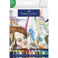 Faber-Castell 164724 - Goldfaber Sketch Marker, étui de 24 pièces Marqueur à alcool avec pointe Brush et pointe Fineliner