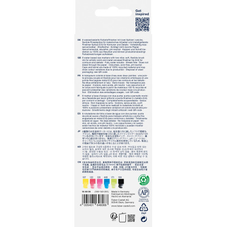Faber-Castell 164606 - Goldfaber Aqua Dual Marker, avec pointe pinceau et pointe fineliner, étui de 6 pièces