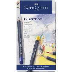 Faber-Castell 114712 - Crayons de couleur avec mine de craie grasse permanente Goldfaber, coffret de 12 pièces
