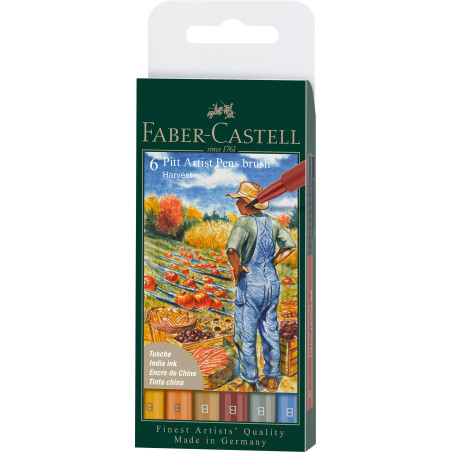 Faber-Castell 167179 - Crayon à encre de Chine Pitt Artist Pen, Automne, B, étui de 6 pièces