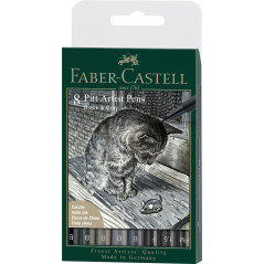 Faber-Castell 167171 - Crayon à encre de Chine Pitt Artist Pen, Black & Grey, B, F, 1.5, FM, étui de 8 pièces