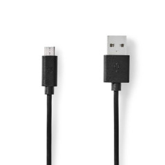 NEDIS Câble USB | USB 2.0 | Connecteur USB-A | Connecteur USB Micro-B | 10 W | 480 Mbps | Nickelé | 3 m | Rond | PVC | Noir | Ét
