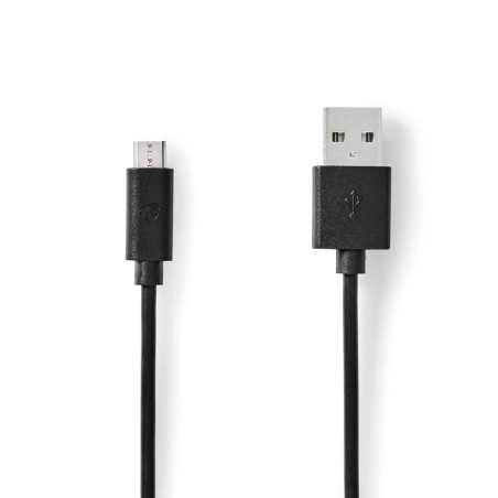 NEDIS Câble USB | USB 2.0 | Connecteur USB-A | Connecteur USB Micro-B | 10 W | 480 Mbps | Nickelé | 3 m | Rond | PVC | Noir | Ét
