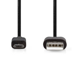 NEDIS Câble USB | USB 2.0 | Connecteur USB-A | Connecteur USB Micro-B | 10 W | 480 Mbps | Nickelé | 3 m | Rond | PVC | Noir | Ét