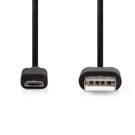 NEDIS Câble USB | USB 2.0 | Connecteur USB-A | Connecteur USB Micro-B | 10 W | 480 Mbps | Nickelé | 3 m | Rond | PVC | Noir | Ét
