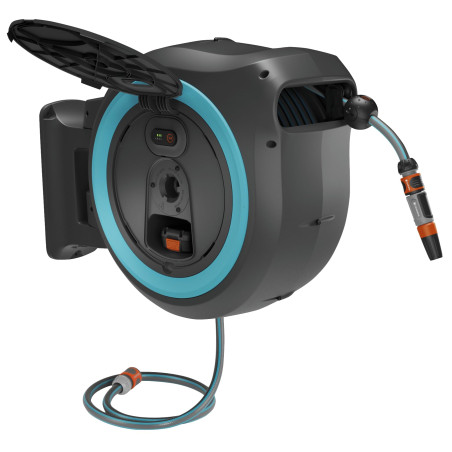 Gardena Dévidoir mural PowerRoll XL Ready-to-use-Set: Dévidoir automatique avec 40 m de tuyau d'arrosage, guide-tuyau et technol
