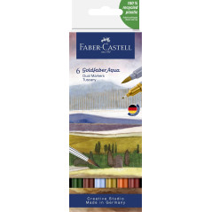 Faber-Castell 164521 - Goldfaber Aqua Dual Marker, Toscane, avec pointe pinceau et pointe fineliner, étui de 6 pièces
