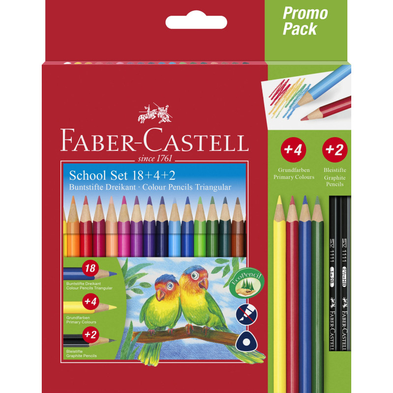 Faber-Castell 201597 - Set de crayons de couleur Colour Grip triangulaires, 24 pièces, crayons à papier inclus, pour enfants et Faber-Castell 201597 - Set de crayons de couleur Colour Grip triangulaires, 24 pièces, crayons à papier inclus, pour enfants et