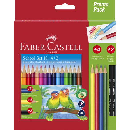 Faber-Castell 201597 - Set de crayons de couleur Colour Grip triangulaires, 24 pièces, crayons à papier inclus, pour enfants et