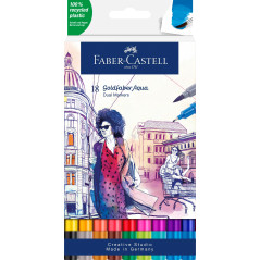 Faber-Castell 164618 - Goldfaber Aqua Dual Marker, avec pointe pinceau et pointe fineliner, étui de 18 pièces
