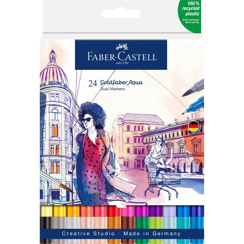 Faber-Castell 164624 - Goldfaber Aqua Dual Marker, avec pointe pinceau et pointe fineliner, étui de 24 pièces Faber-Castell 164624 - Goldfaber Aqua Dual Marker, avec pointe pinceau et pointe fineliner, étui de 24 pièces