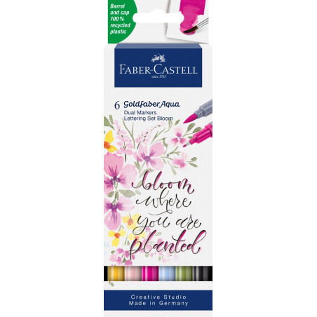 Faber-Castell 164524 - Goldfaber Aqua Dual Marker, Lettering, avec pointe pinceau et pointe fineliner, étui de 6 pièces