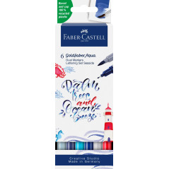 Faber-Castell 164519 - Goldfaber Aqua Dual Marker, Sea, avec pointe pinceau et pointe Fineliner, étui de 6 pièces