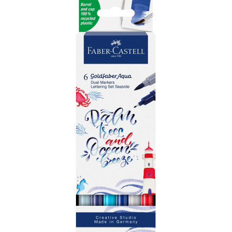 Faber-Castell 164519 - Goldfaber Aqua Dual Marker, Sea, avec pointe pinceau et pointe Fineliner, étui de 6 pièces