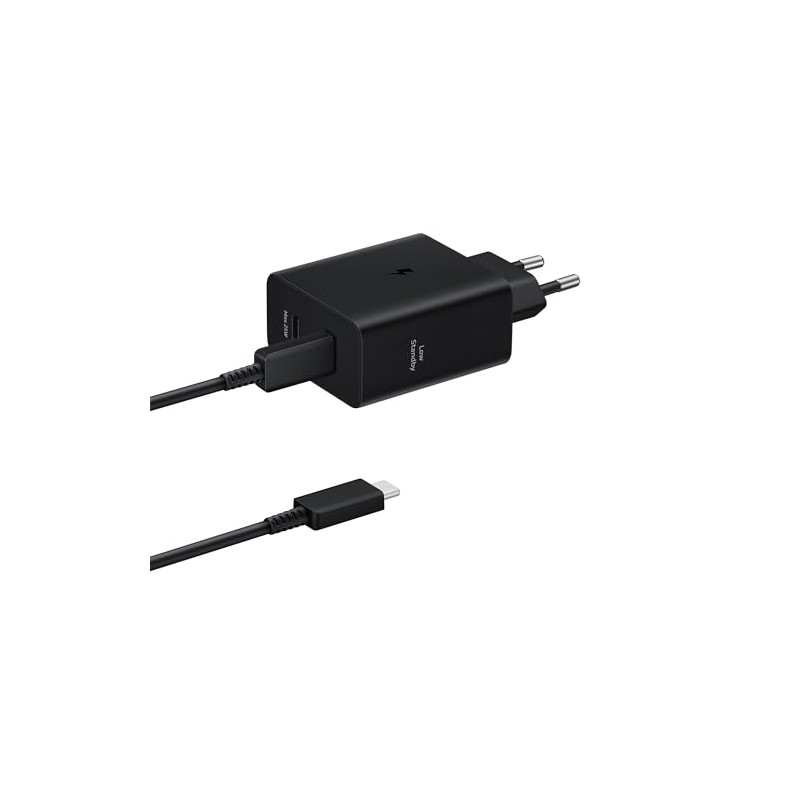 Samsung Duo Quick Charge Adapter with Data Cable EP-T5020X, Original USB Type-C Charger with Two Ports, 1 x 50 W, 1 x 25 W Samsung Duo Quick Charge Adapter with Data Cable EP-T5020X, Original USB Type-C Charger with Two Ports, 1 x 50 W, 1 x 25 W