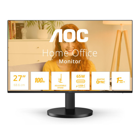 AOC Q27B3CF2 - Moniteur QHD 27 Pouces, Haut-Parleur, réglable en Hauteur (2560x1440, 100Hz, HDMI 1.4, USB-C (65W PD), hub USB) N