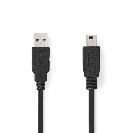 NEDIS Câble USB - USB 2.0 - Fiche USB-A - Fiche USB Mini-B 5 broches - 480 Mbps - Nickelé - 2 m - Rond - PVC - Noir - Étiquette