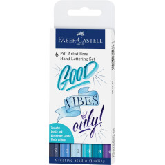 Faber-Castell 267123 - Stylo à encre Pitt Artist Pen Lettering, nuances de bleu, étui de 6, multicolore