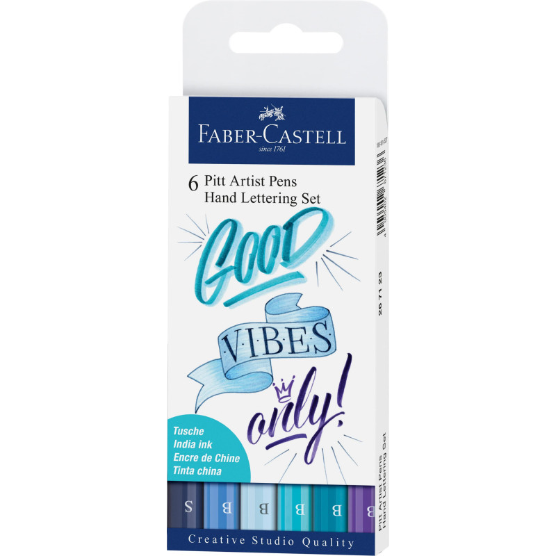 Faber-Castell 267123 - Stylo à encre Pitt Artist Pen Lettering, nuances de bleu, étui de 6, multicolore Faber-Castell 267123 - Stylo à encre Pitt Artist Pen Lettering, nuances de bleu, étui de 6, multicolore