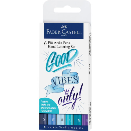 Faber-Castell 267123 - Stylo à encre Pitt Artist Pen Lettering, nuances de bleu, étui de 6, multicolore