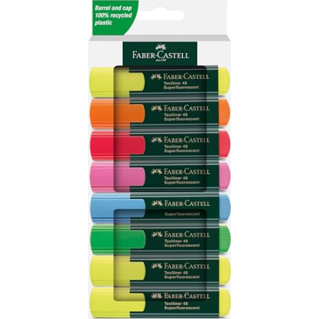 Faber-Castell 254848 - Surligneur Set 48, étui de 8, couleurs néon, avec pointe biseautée longue durée, largeur de trait 1 - 5 m