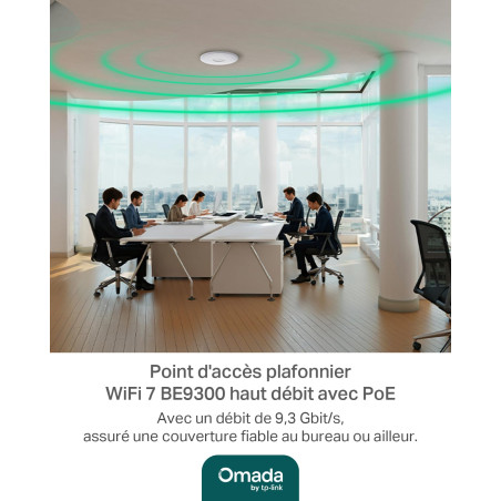TP-Link Omada EAP772 Point d'accès WiFi 7 BE9300 planfonier, Tri Bande 6 GHz, 1 Port 2.5 Gigabit, Couvre jusqu'à 140㎡, 380+ Clie