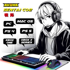 Akuma – Pack Gaming Sentai C02 Clavier + Souris Filaire Rétroéclairé, AZERTY Français, 3600 DPI – Pack pour PC PS4 PS5 – Noir –