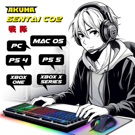 Akuma – Pack Gaming Sentai C02 Clavier + Souris Filaire Rétroéclairé, AZERTY Français, 3600 DPI – Pack pour PC PS4 PS5 – Noir –