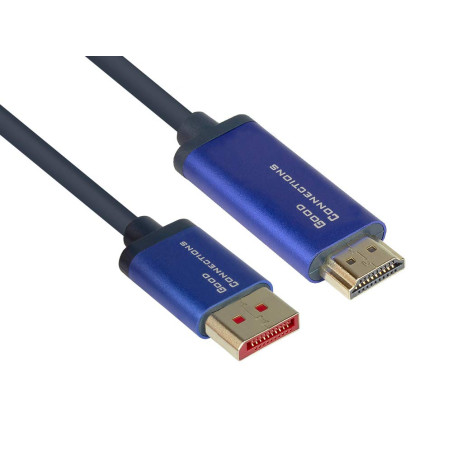 Good Connections® SmartFLEX Câble DisplayPort 1.4 vers HDMI 2.0-4K UHD @ 60Hz RGB / 4:4:4 - Conducteur en cuivre, boîtier en alu