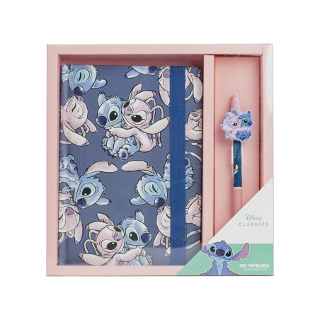 Set de papeterie inspiré par Stitch - Couleur bleue - 23 X 24 X 3 cm - Comprend un carnet et un stylo - Produit original conçu e