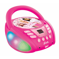 Lexibook - Barbie - Lecteur CD Bluetooth pour Enfants - Portable, Effets Lumineux, Prise Micro, Entrée aux-in, Piles ou Secteur,