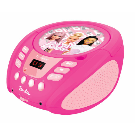 Lexibook - Barbie - Lecteur CD Bluetooth pour Enfants - Portable, Effets Lumineux, Prise Micro, Entrée aux-in, Piles ou Secteur,
