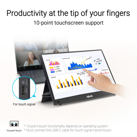 ASUS ZenScreen Touch MB16AMTR 16" (15,6" Visibles), FHD (1920 x 1080), IPS, Tactile 10 Points, Batterie intégrée, Mini-HDMI, béq