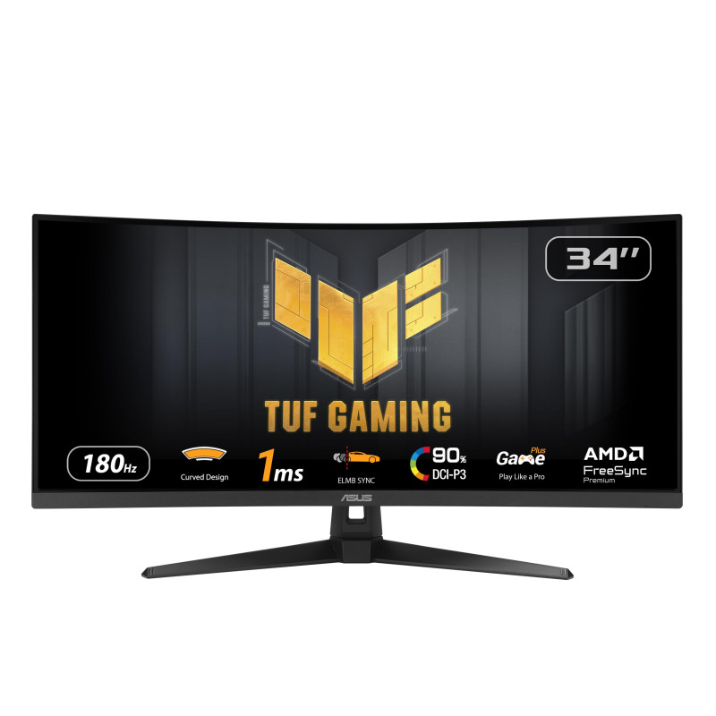 ASUS Moniteur de Jeu TUF Gaming VG34VQ3B - 34 Pouces WQHD (3440x1440), incurvé, 180Hz, ELMB Sync, FreeSync Premium, 1ms MPRT, 90 ASUS Moniteur de Jeu TUF Gaming VG34VQ3B - 34 Pouces WQHD (3440x1440), incurvé, 180Hz, ELMB Sync, FreeSync Premium, 1ms MPRT, 90