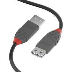 LINDY - Câble d'Extension USB 2.0, Anthra Line 2 Mètre, Connecteur USB Type A Mâle à Femelle, Vitesse de Transfert de Données Ju