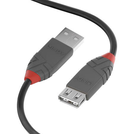 LINDY - Câble d'Extension USB 2.0, Anthra Line 2 Mètre, Connecteur USB Type A Mâle à Femelle, Vitesse de Transfert de Données Ju