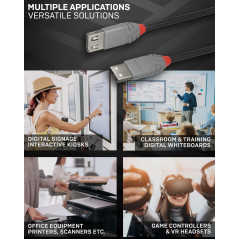 LINDY - Câble d'Extension USB 2.0, Anthra Line 2 Mètre, Connecteur USB Type A Mâle à Femelle, Vitesse de Transfert de Données Ju