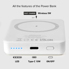 SBS PowerBank 5K MagSafe Wireless, 5000mAh, PowerBank avec Recharge Rapide, Magnétique, Intelligent Charge (IC), LED de Charge,