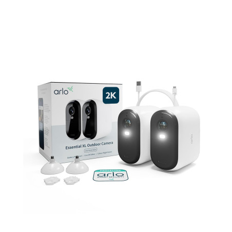 Arlo Essential 2 2K XL, Caméra de Surveillance WiFi Extérieure Sans Fil, Autonomie de 24 mois, Vision Nocturne Couleur, Sirène e