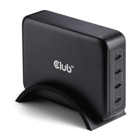 Club3D CAC-1918 Chargeur de Voyage 240 W Technologie GaN, Quatre Ports USB Type-C, Power Delivery (PD) 3.1 et Prise en Charge PP