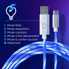 Oniverse Câble USB LED, USB-A vers Micro USB, Compatible PS4 Pro Slim PS3 Xbox One PC MAC Android, 2 mètres, charge rapide, 5 mo