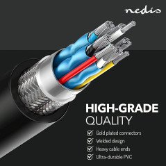NEDIS Câble HDMI ultra haute vitesse - Connecteur HDMI - 8K @ 60Hz - 48 Gbps - 1 m - Rond - 6,0 mm - Noir - Étiquette