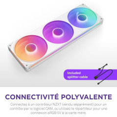 NZXT F360 RGB Core - Unité de ventilation à cadre unique de 360 mm avec trois ventilateurs RVB de 120 mm - Contrôle de la vitess