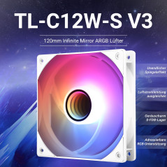 Thermalright TL-C12W-S V3 - Ventilateur de processeur ARGB - 120 mm - Connecteur PWM à 4 broches - Silencieux - Avec roulement S